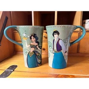 Disney Store ALADDIN Art of Jasmine & Aladdin Ceramic Coffee Mug Set 2015